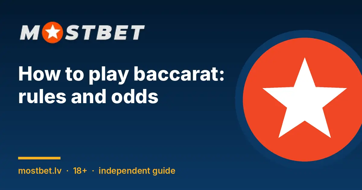 Baccarat rules and table guide cover with the Mostbet star